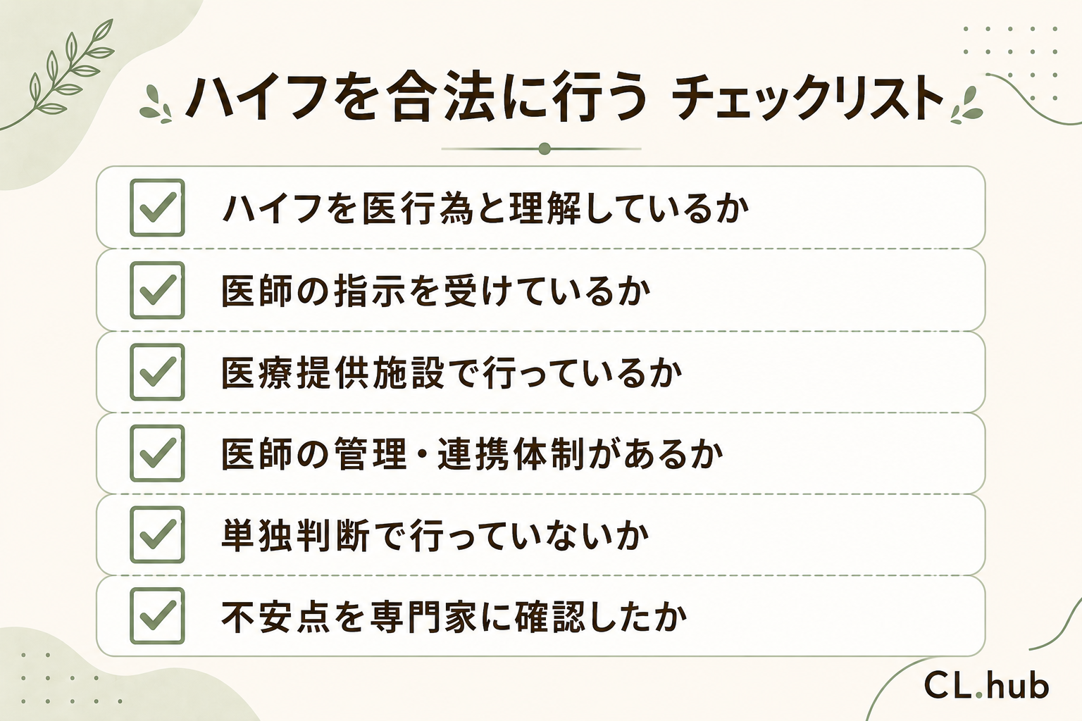 ハイフを合法に行うチェックリスト