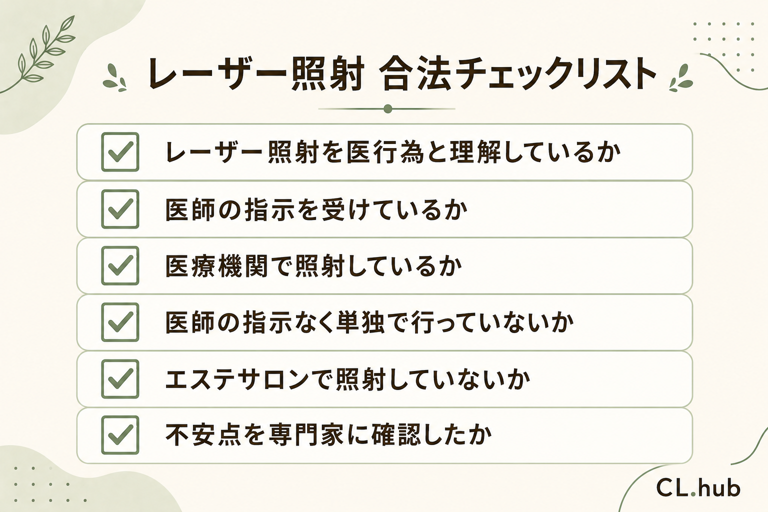 レーザー照射の合法チェックリスト