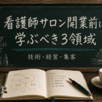 看護師サロン開業前に学ぶべき3領域（技術・経営・集客）の優先順位を解説する記事のアイキャッチ