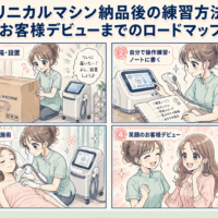 クリニカルマシン納品後の練習方法とお客様デビューまでのロードマップを解説する記事のアイキャッチ