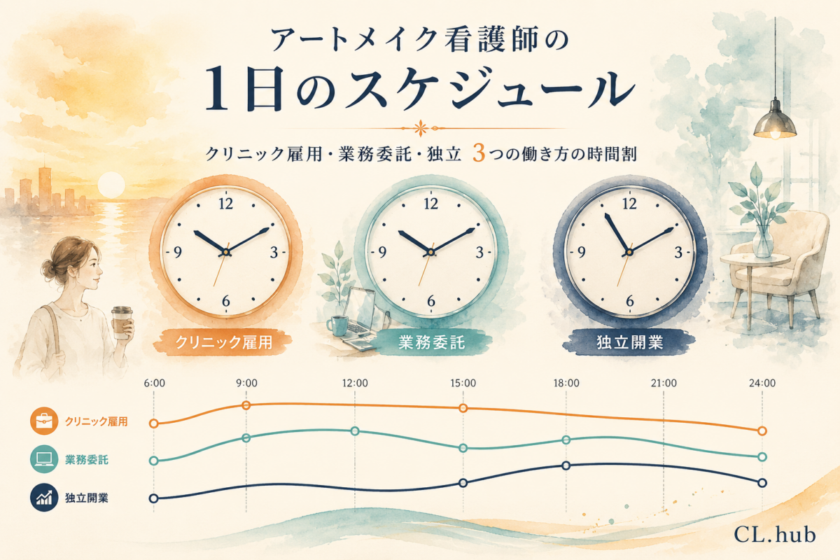 アートメイク看護師の1日のスケジュール｜クリニック雇用・業務委託・独立、3つの働き方のリアルな時間割