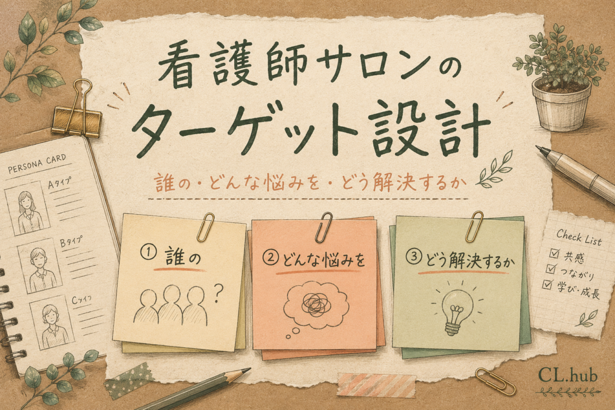 看護師サロンのターゲット設計｜「誰の・どんな悩みを・どう解決するか」を1枚に言語化する3ステップ