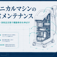 クリニカルマシンの日常メンテナンス（清掃・保管・消耗品交換）を解説する記事のアイキャッチ
