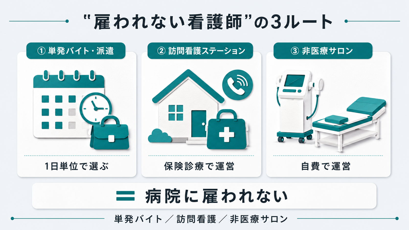 雇われない看護師の3ルート俯瞰マップを示す図